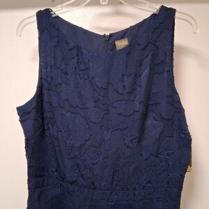 Parker Navy Blue Embossed Floral Sleeveless Dress Sz 12 NWT  /B20